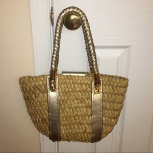 LIKE NEW Michael Kors Straw Santorini Tote Gold